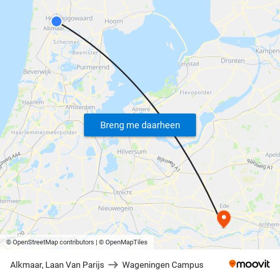 Alkmaar, Laan Van Parijs to Wageningen Campus map