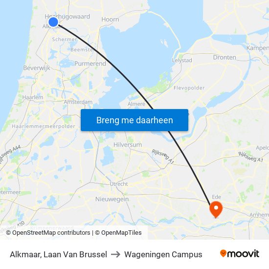 Alkmaar, Laan Van Brussel to Wageningen Campus map