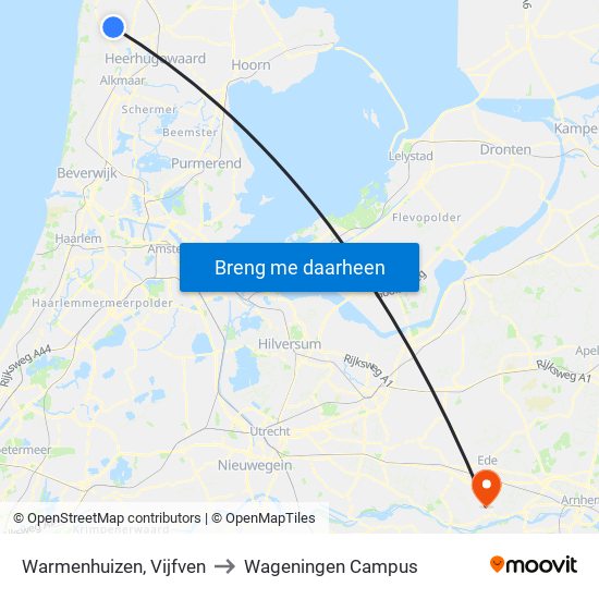Warmenhuizen, Vijfven to Wageningen Campus map