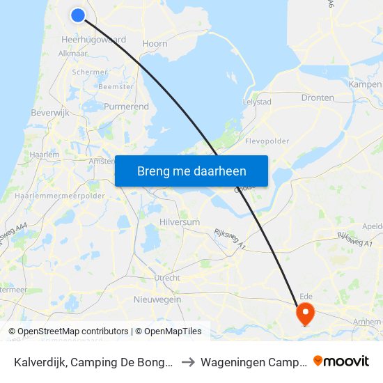 Kalverdijk, Camping De Bongerd to Wageningen Campus map