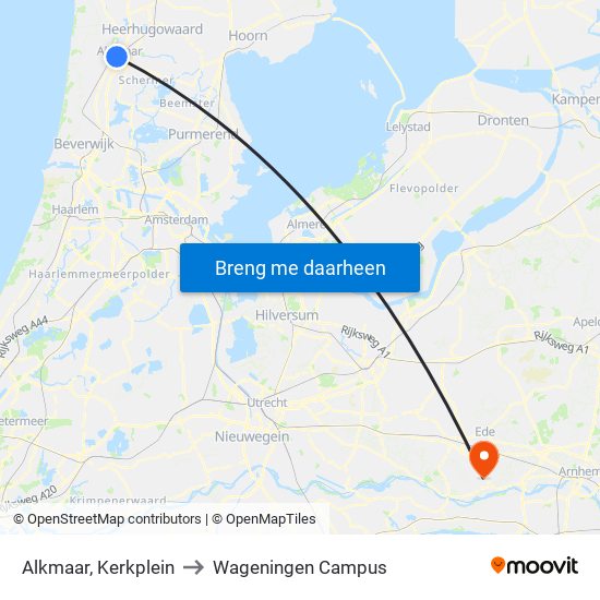 Alkmaar, Kerkplein to Wageningen Campus map