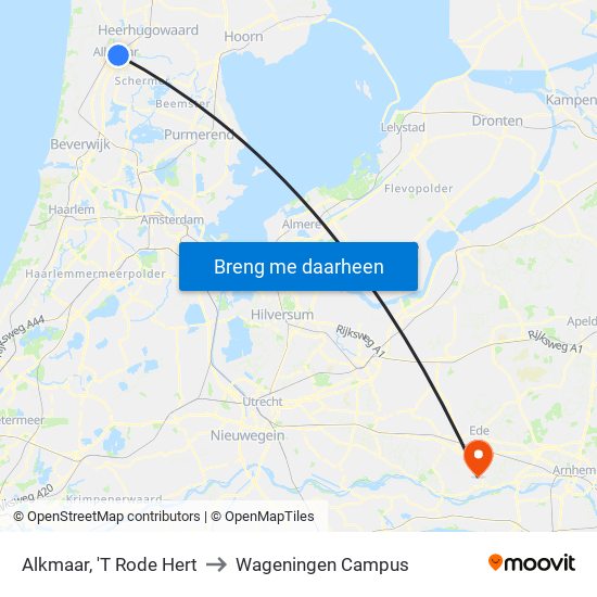 Alkmaar, 'T Rode Hert to Wageningen Campus map