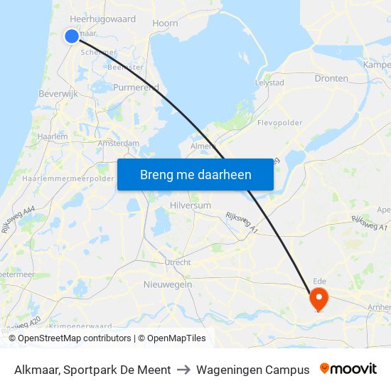 Alkmaar, Sportpark De Meent to Wageningen Campus map