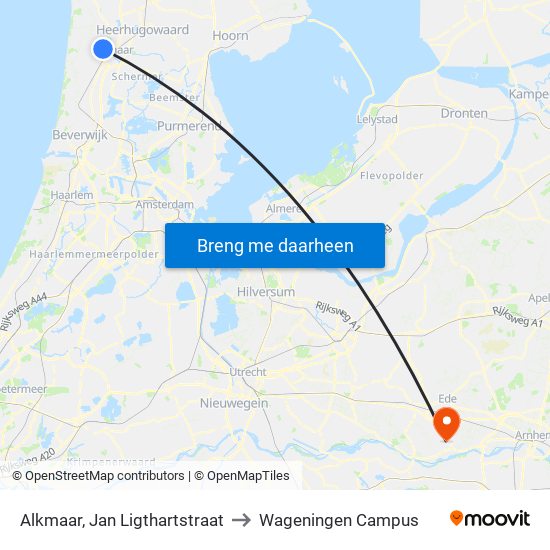 Alkmaar, Jan Ligthartstraat to Wageningen Campus map