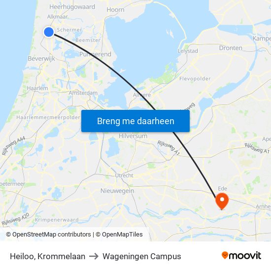 Heiloo, Krommelaan to Wageningen Campus map