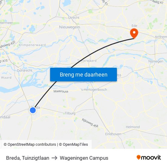 Breda, Tuinzigtlaan to Wageningen Campus map