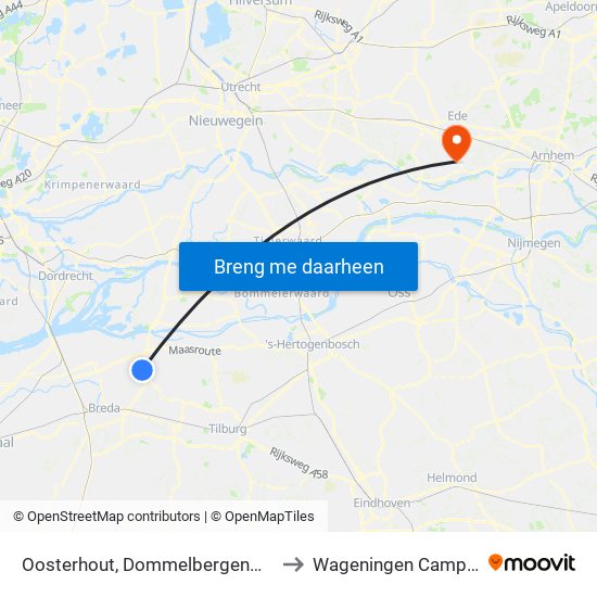 Oosterhout, Dommelbergenweg to Wageningen Campus map