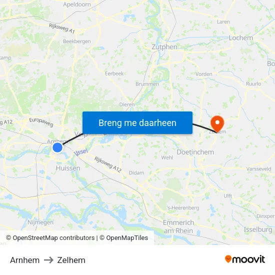 Arnhem to Zelhem map