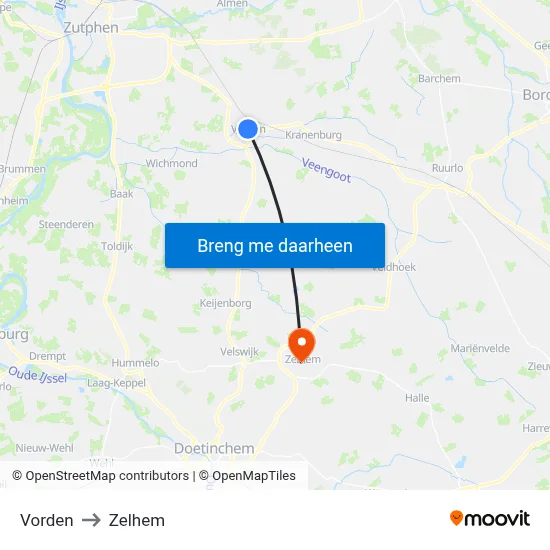Vorden to Zelhem map