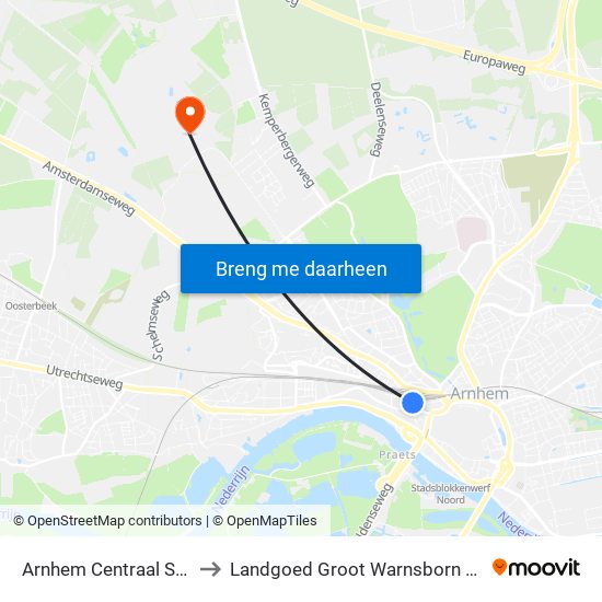 Arnhem Centraal Station to Landgoed Groot Warnsborn Arnhem map