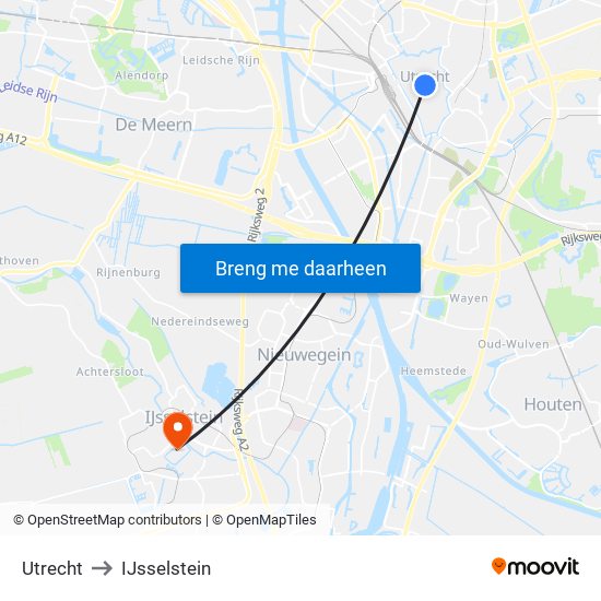 Utrecht to IJsselstein map