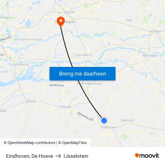 Eindhoven, De Hoeve to IJsselstein map