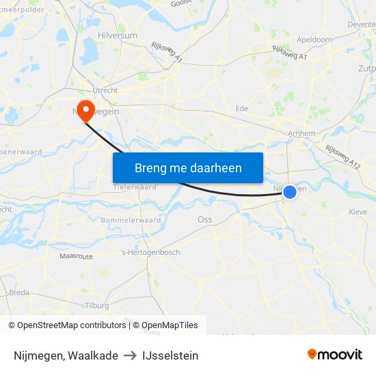 Nijmegen, Waalkade to IJsselstein map
