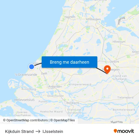 Kijkduin Strand to IJsselstein map
