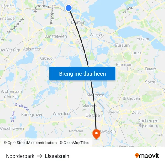 Noorderpark to IJsselstein map