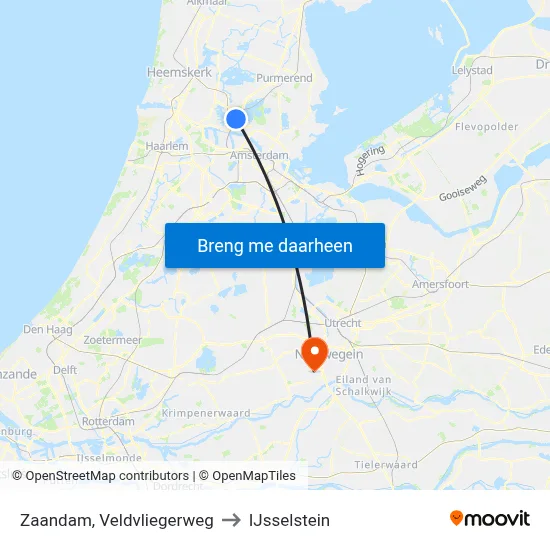 Zaandam, Veldvliegerweg to IJsselstein map