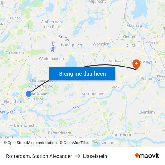 Rotterdam, Station Alexander to IJsselstein map