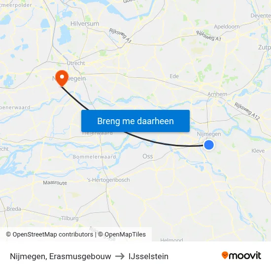 Nijmegen, Erasmusgebouw to IJsselstein map