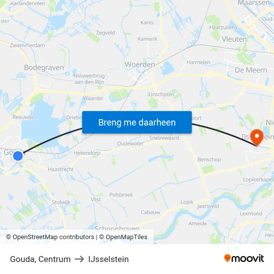 Gouda, Centrum to IJsselstein map