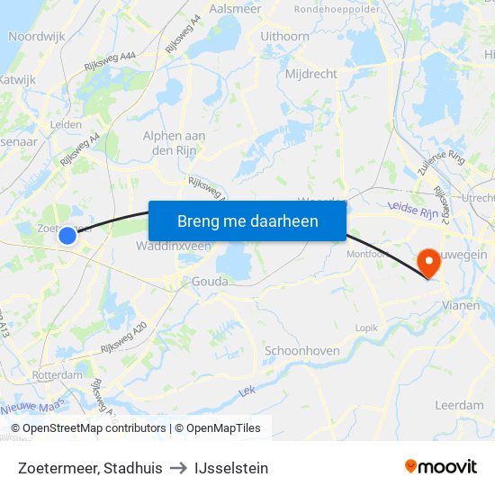 Zoetermeer, Stadhuis to IJsselstein map