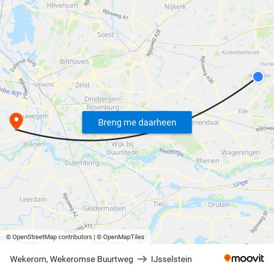 Wekerom, Wekeromse Buurtweg to IJsselstein map