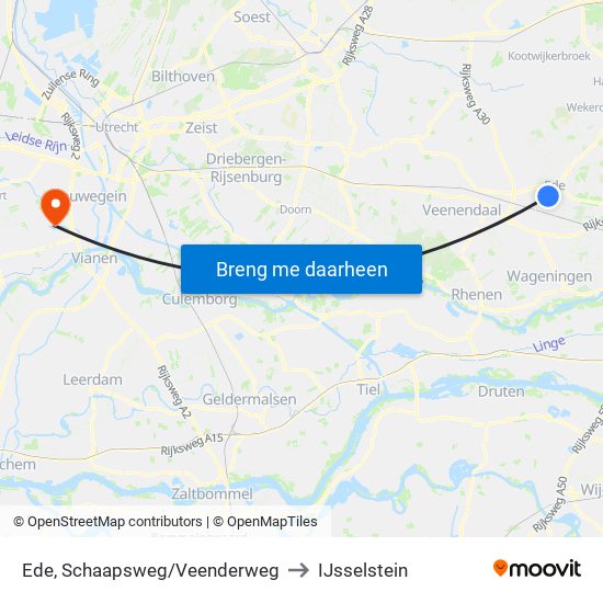 Ede, Schaapsweg/Veenderweg to IJsselstein map