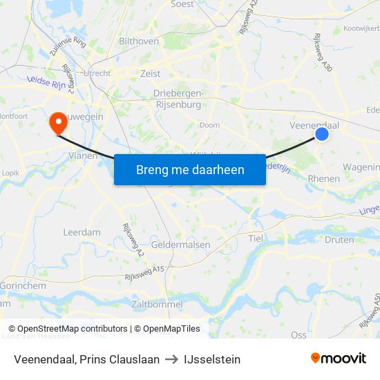 Veenendaal, Prins Clauslaan to IJsselstein map