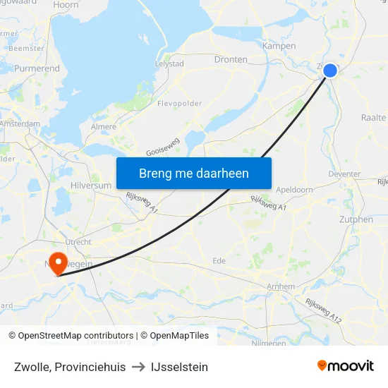 Zwolle, Provinciehuis to IJsselstein map