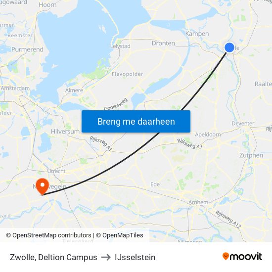 Zwolle, Deltion Campus to IJsselstein map