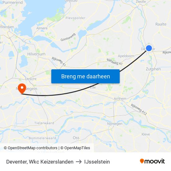 Deventer, Wkc Keizerslanden to IJsselstein map
