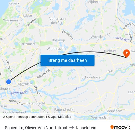 Schiedam, Olivier Van Noortstraat to IJsselstein map