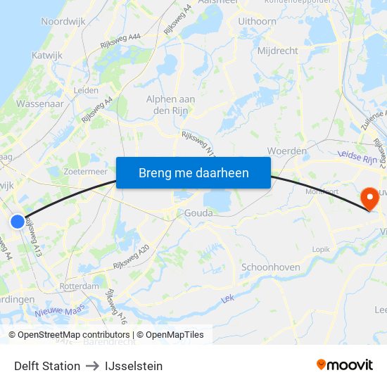 Delft Station to IJsselstein map