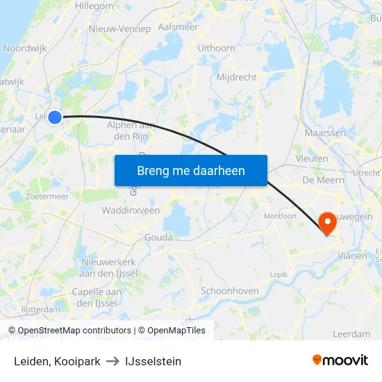 Leiden, Kooipark to IJsselstein map