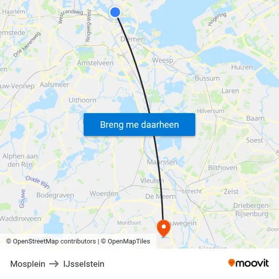 Mosplein to IJsselstein map