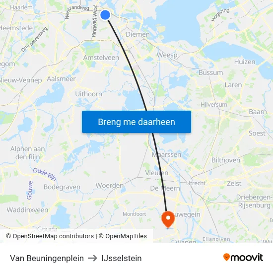 Van Beuningenplein to IJsselstein map