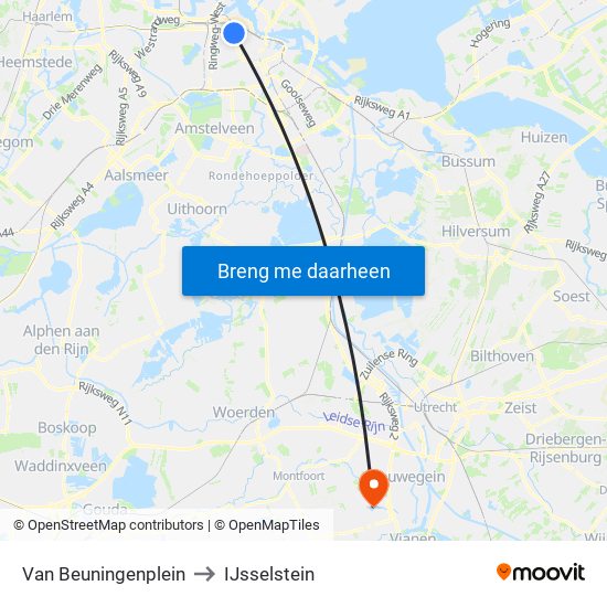 Van Beuningenplein to IJsselstein map