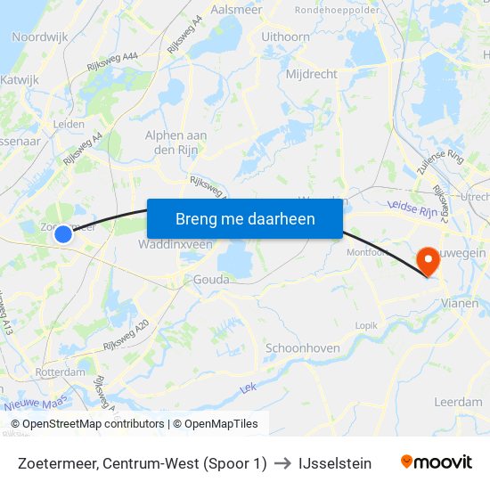 Zoetermeer, Centrum-West (Spoor 1) to IJsselstein map