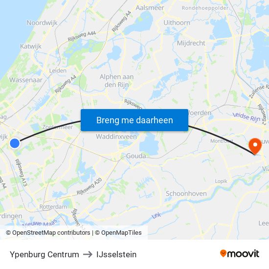 Ypenburg Centrum to IJsselstein map