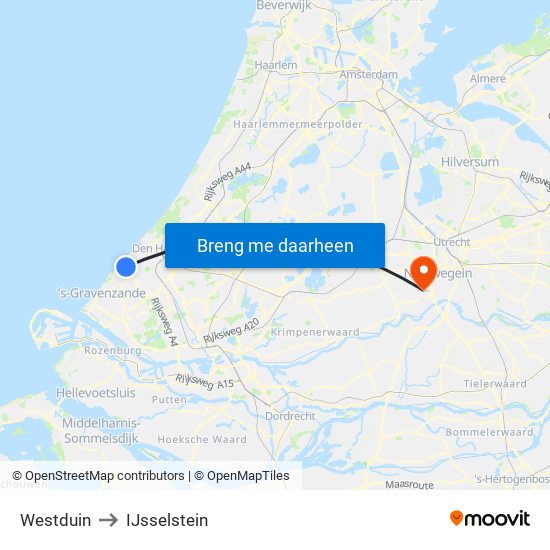 Westduin to IJsselstein map