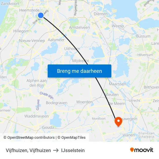 Vijfhuizen, Vijfhuizen to IJsselstein map