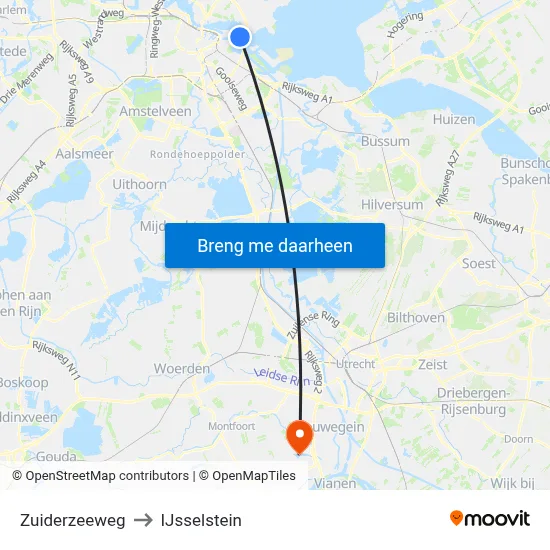 Zuiderzeeweg to IJsselstein map