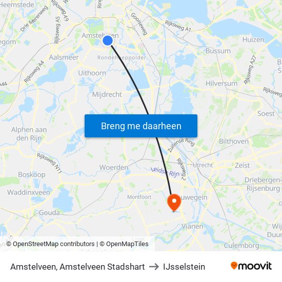 Amstelveen, Amstelveen Stadshart to IJsselstein map