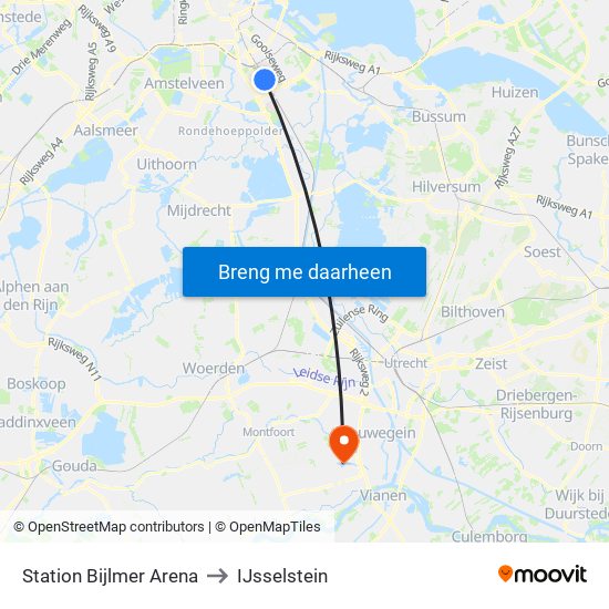 Station Bijlmer Arena to IJsselstein map