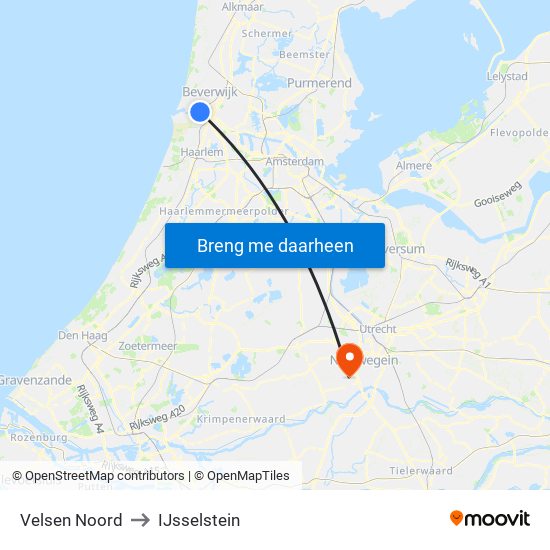 Velsen Noord to IJsselstein map