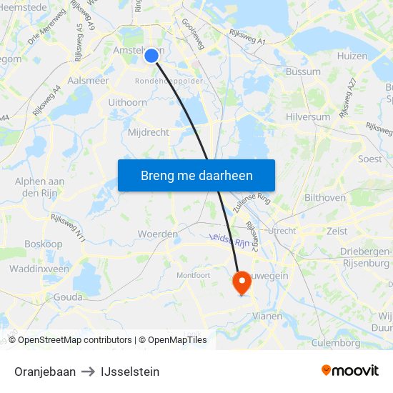 Oranjebaan to IJsselstein map