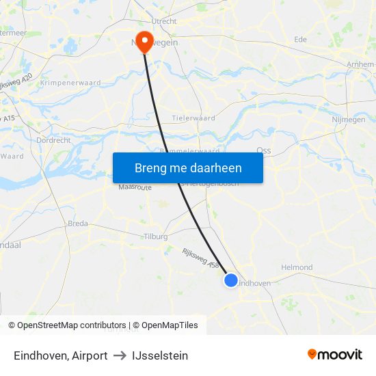 Eindhoven, Airport to IJsselstein map
