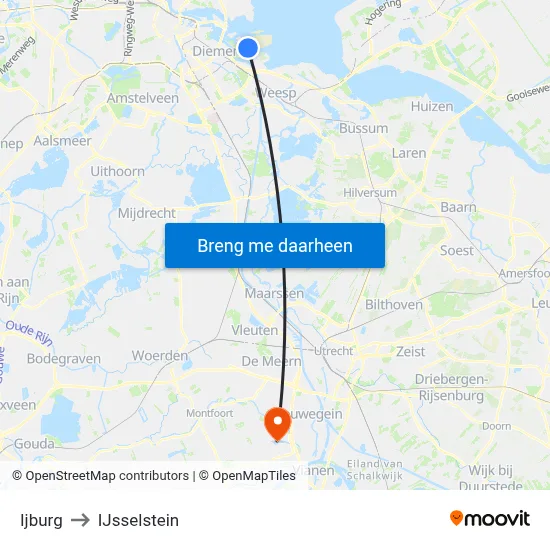 Ijburg to IJsselstein map