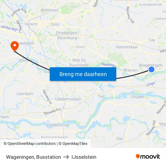 Wageningen, Busstation to IJsselstein map