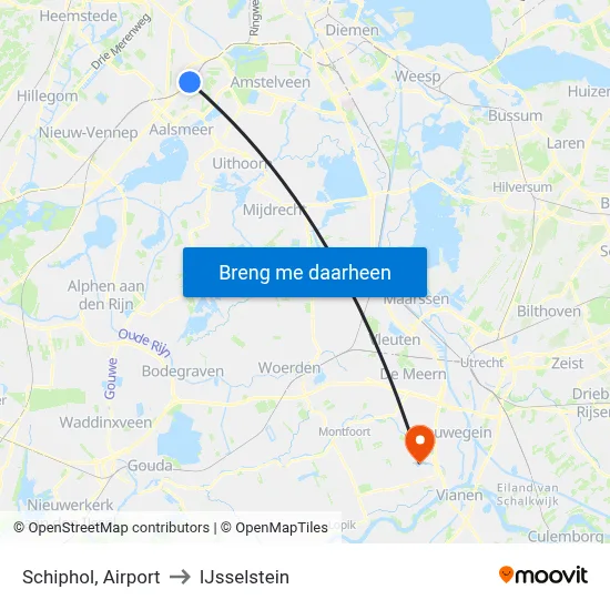 Schiphol, Airport to IJsselstein map