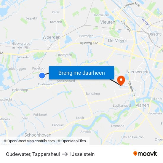Oudewater, Tappersheul to IJsselstein map